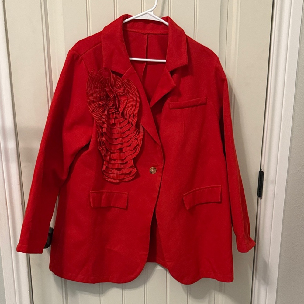 SHEIN Scarlet Blazer with Ruffle Accent